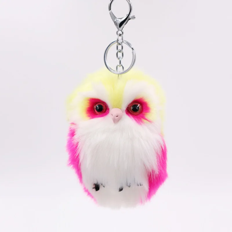 New Cute Cartoon Keychain Owl Soft Pompom Animal Hair Ball Car Keychain for WOmen Girls Car Bag Accessories Key Ring Mom Gifts