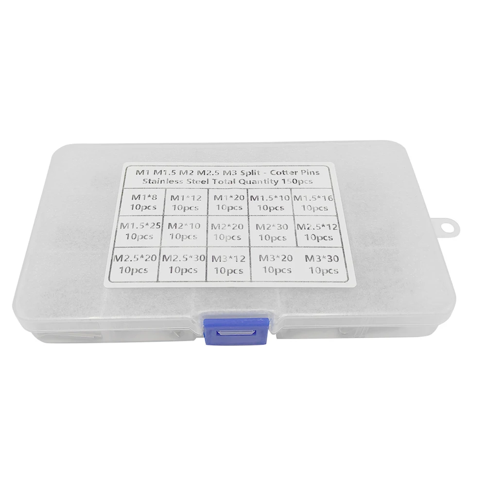 Newest 150Pcs Boxed Cotter Pin Assortment Kit Stainless Steel U Sharp Type Cotter Pin Split Pin Key Faster Fitting Perfect box