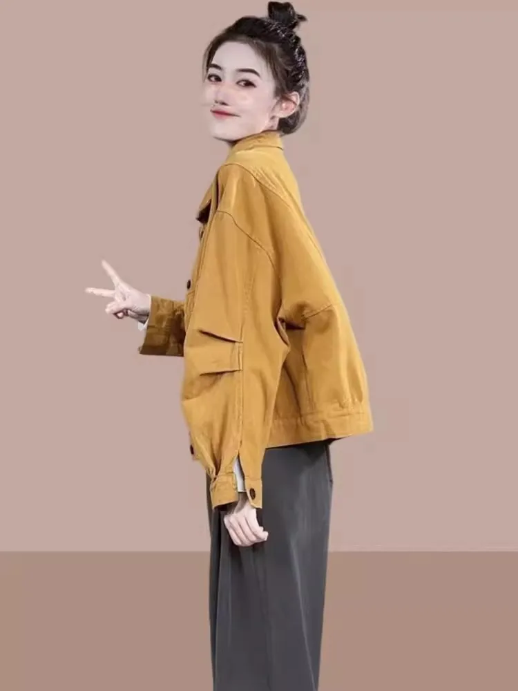 

Spring Autumn Short Women's Jacket Casual Denim Workwear Stylish Small Size Top Fashionable Women's Coat with Pockets Zipper ...
