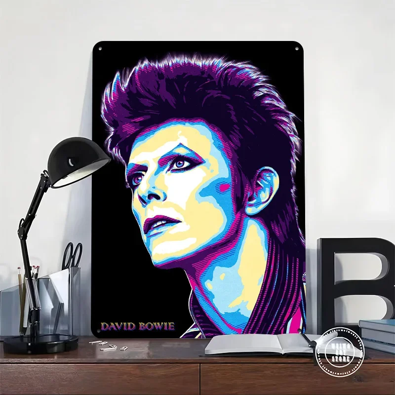 David Bowie Pop Art Portrait 3D Texture Metal Poster Customized Wall Art Tin Sign Gift for Mancave Home Decoration Aesthetic