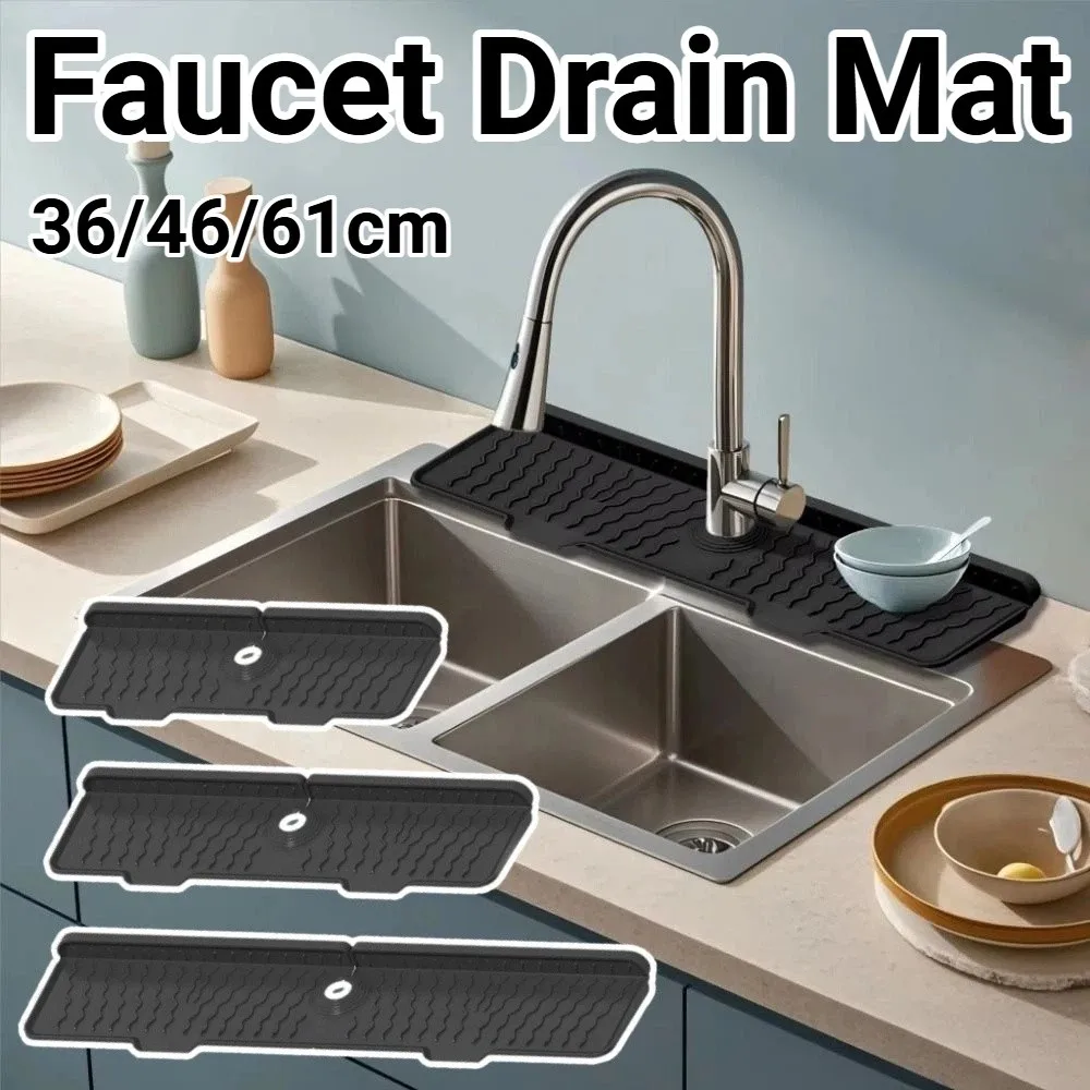 Non-Slip Silicone Faucet Mat Rectangular S/M/L Water Drip Catcher Tray Durable Flexible Sink Draining Pad Kitchen Accessory