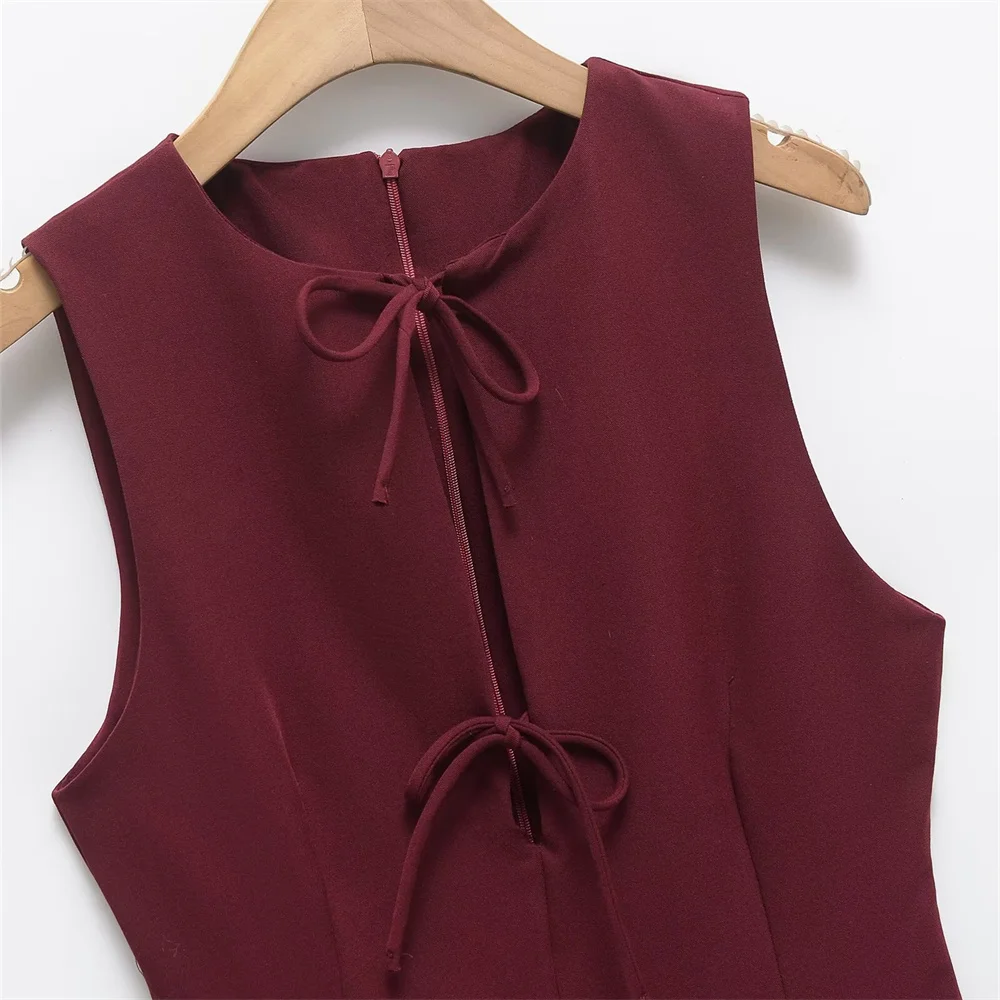 Frühling und Sommer, neuer Damenbekleidungsstil, schlankmachendes und hochwertiges französisches kurzes Tank-Top-Kleid mit breiter Schleife und Dekoration