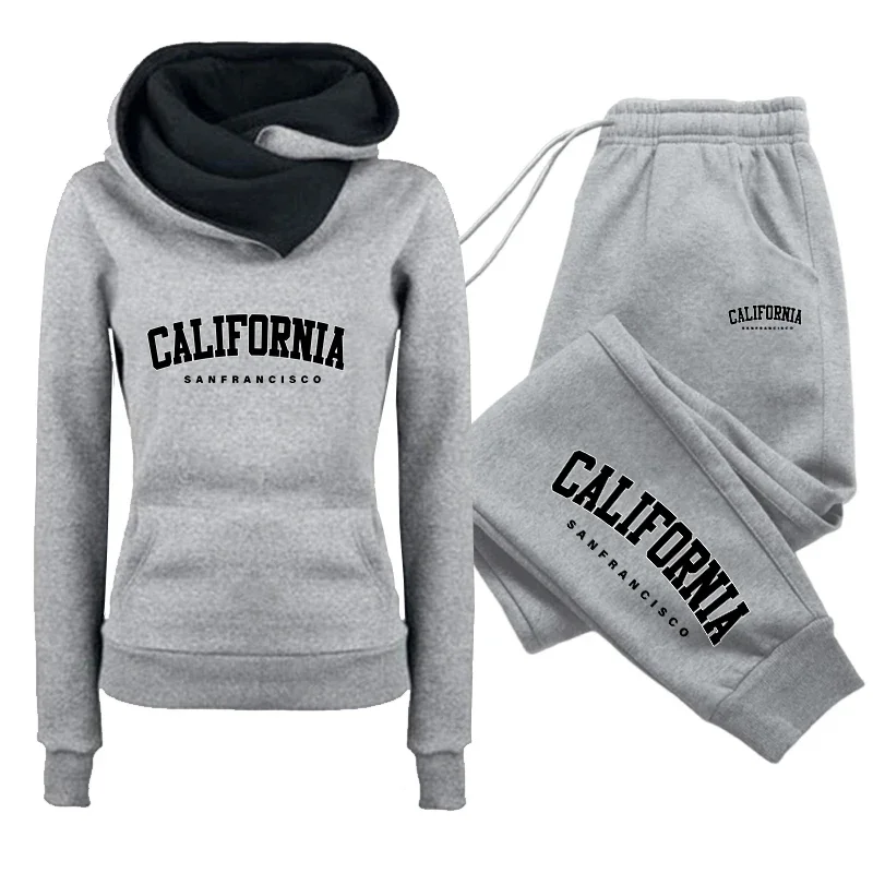 Women's Set/Hoodie/Pants California Print Tracksuit Hooded Sweatshirt Sweatpants Autumn Winter Female Daily Casual Sports Outfit