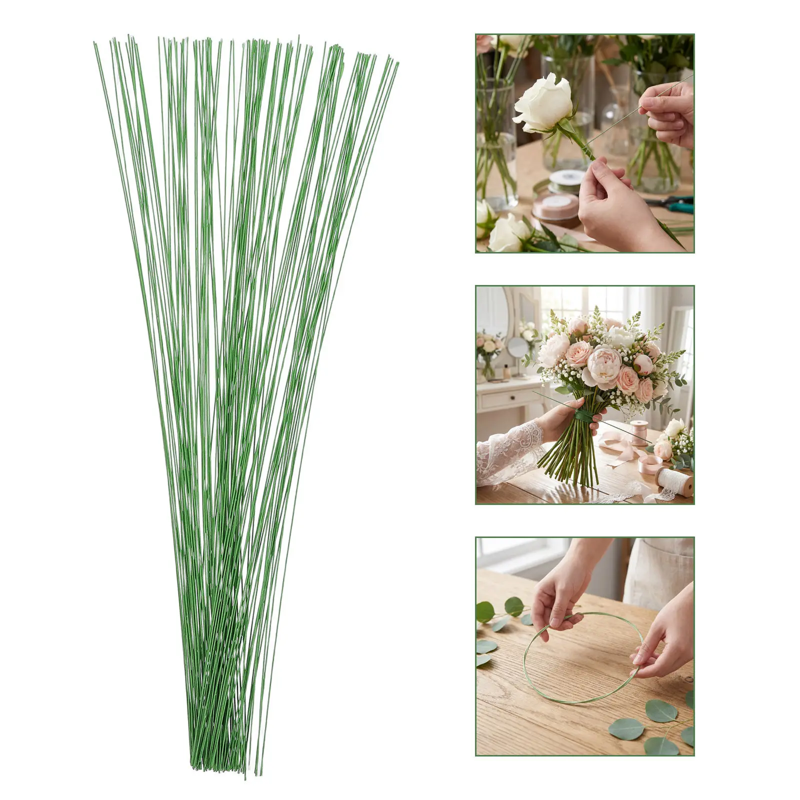 100Pcs Floral Wire Stems Light Wrapped Iron Wire Flexible Flower Arrangement Sticks Wreath Crafts Bouquet DIY Decor