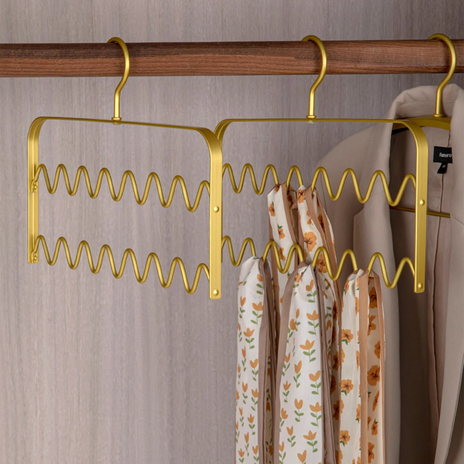 Aluminium Alloy Wave Shaped Scarves Hangers Non Slip Sling Underwear Storage Hangers Space Saving Home Wardrobe Bars Organizer image 5
