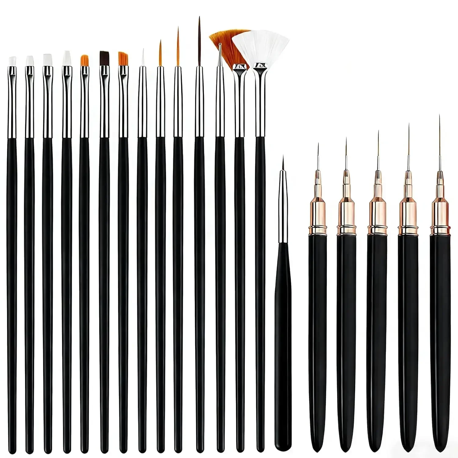20Pcs Nail Art Brush Set – 15 Multifunctional Brushes + 5 Precision Liner Brushes – Ideal for Pros, Beginners & DIY Lovers