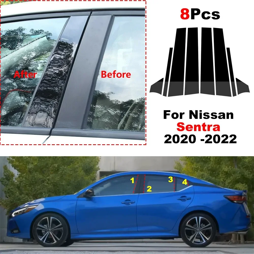 

8Pcs Car Door Window Pillar B C Posts Trim Molding Cover Sticker For Nissan Sentra 2020 2021 2022 Auto Exterior Accessories