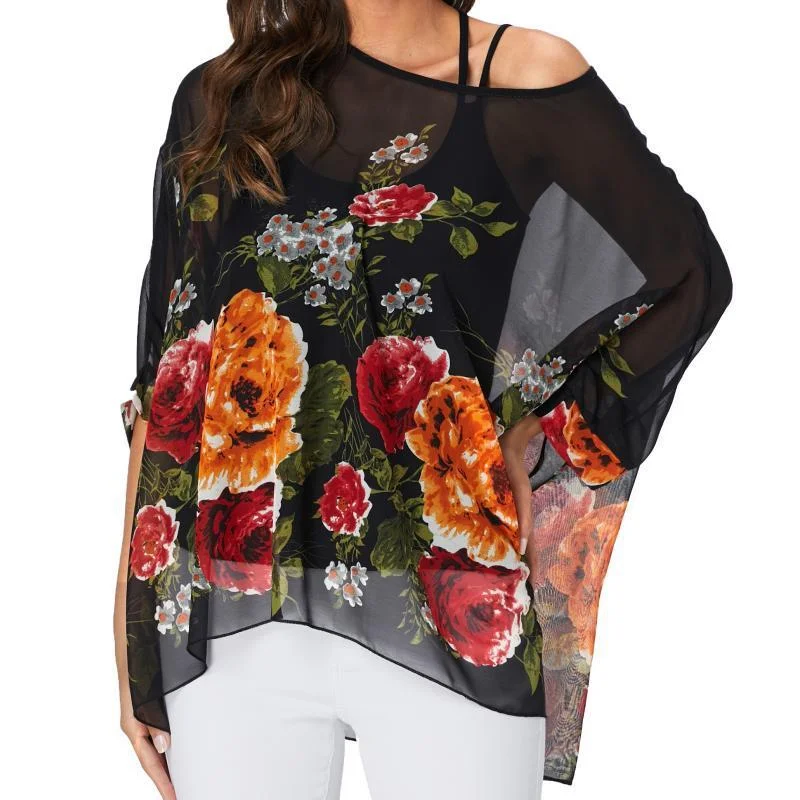 

4329 Fashion Women's Bohemian Chiffon Shirt Seaside Vacation Sun Protection Clothing Bikini Cover-up