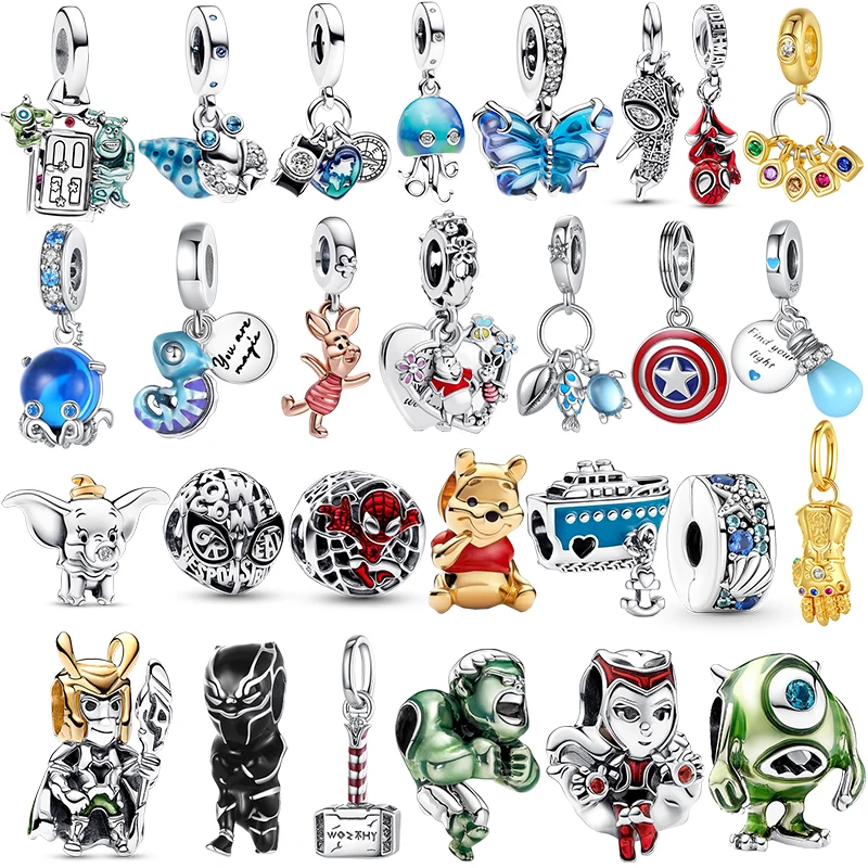 100% 925 sterling silver Dis Marvel USA Captain Charm Beads suitable for Pancharm 925 original bracelets for women DIY jewelry