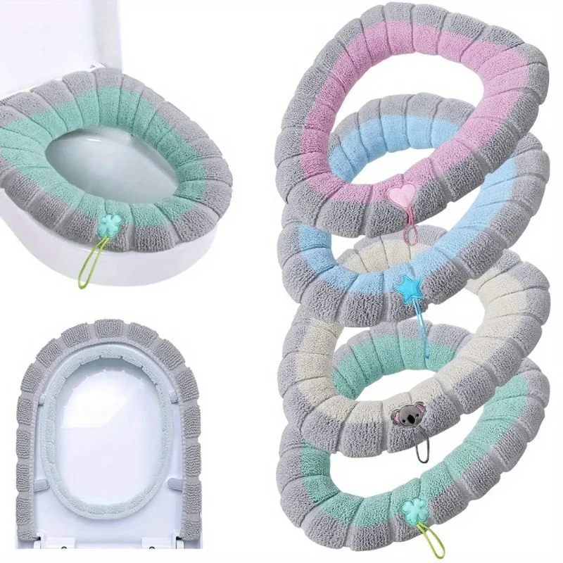 

Warm Stretchable Toilet Seat Covers with Lid Lifters and Handles Reusable Winter Comfort for Cold Weather Protector for Home