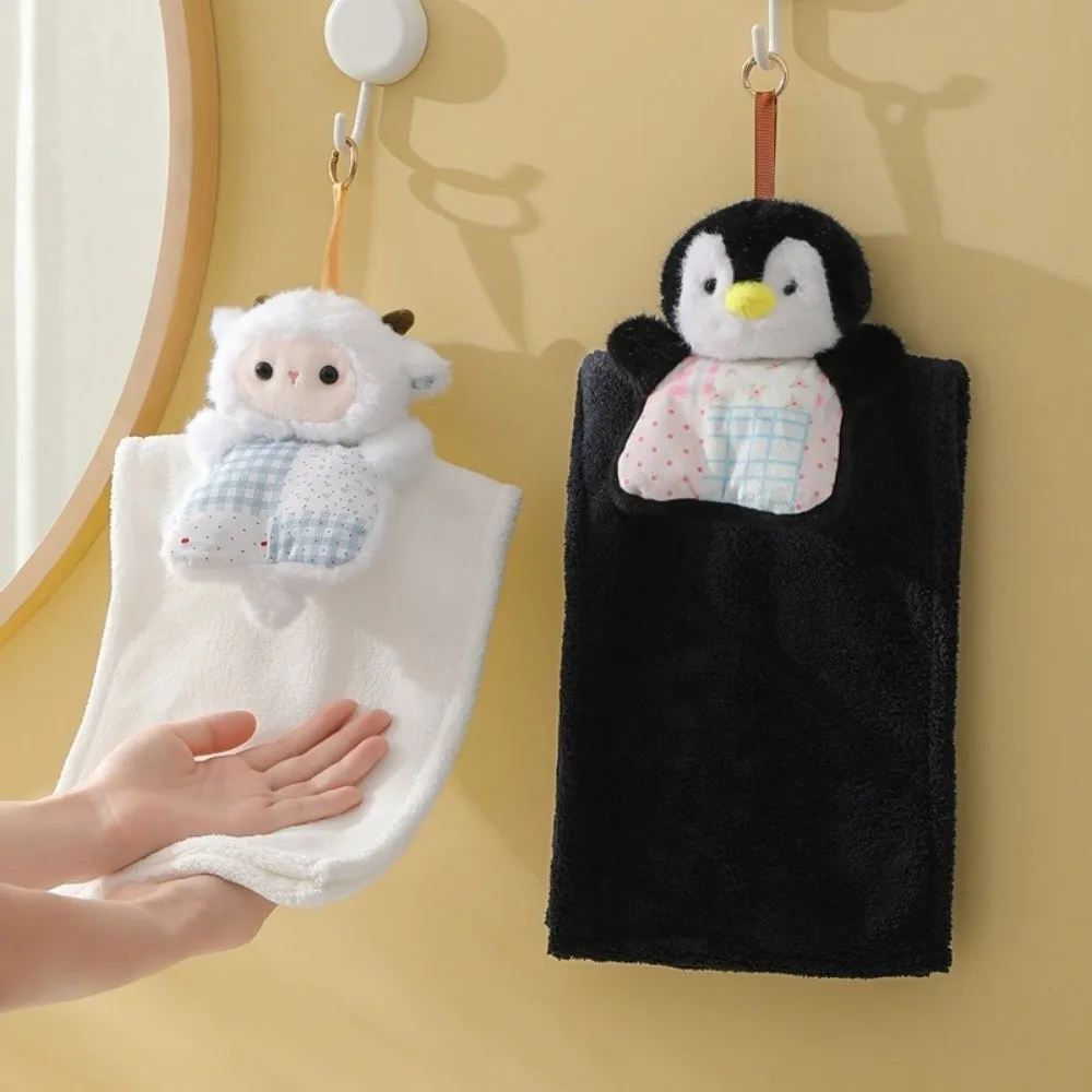 Cartoon Doll Hanging Hand Towel Absorbent Plush Handkerchief Hanging Cat Cleaning Hand Cloth for Kitchen Bathroom