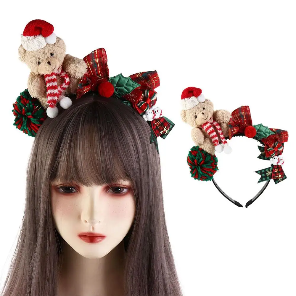 Decoración navideña, diadema navideña, aro para el pelo de alce de Papá Noel, diadema con astas, aro para el pelo con lazo rojo, banda para el pelo con lazo de felpa para niña