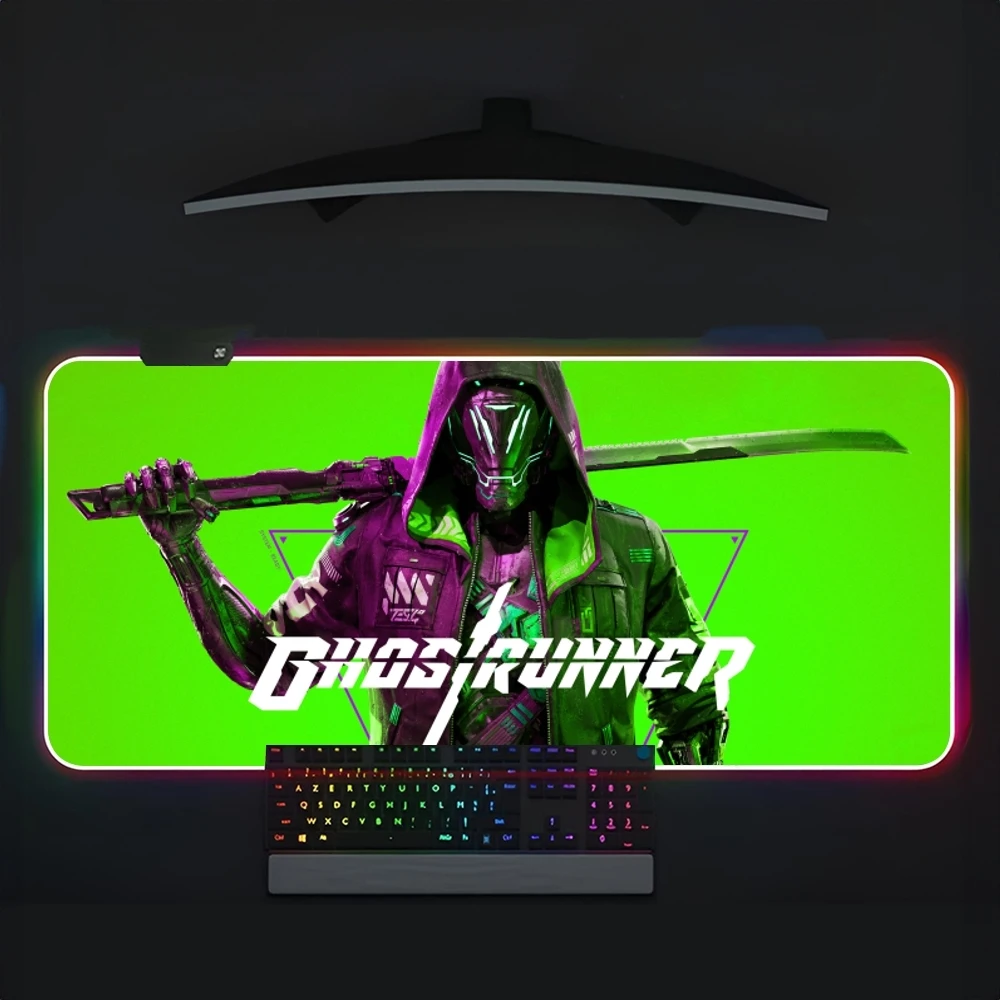 game Ghostrunner Mouse Pad RGB Large Gaming Computer Keyboard LED Mousepad Office Desks And Laptop Accessories Non Slip HD
