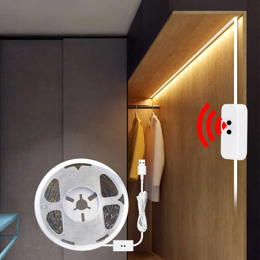 Hand Sweep Motion Sensor LED Strip Light USB 5V 1m-10m Hand Scan Switch Kitchen Lamp Bedroom Cabinet Closet Home TV Backlight