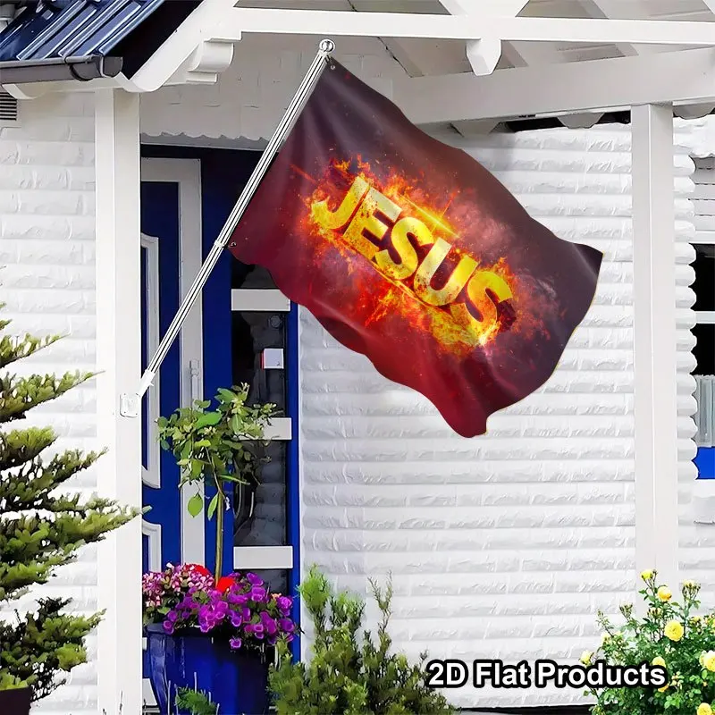 Jesus Fire Cross Banner single-sided printing Christian Flag with Flame Cross Design Heavy-Duty Breathable Suitable