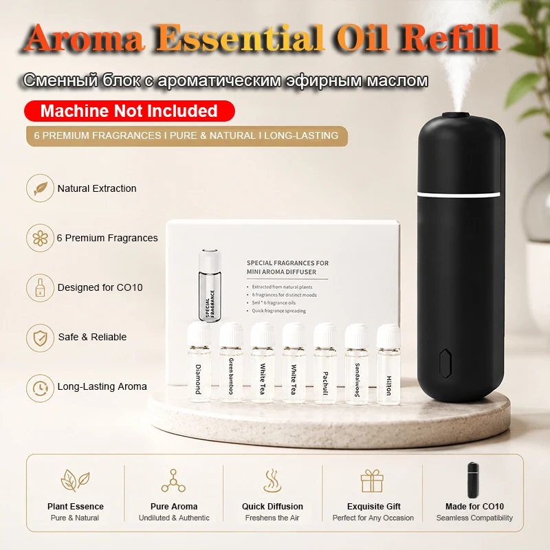 6Pcs 4ML Car Diffuser Essential Oil Refill Set Air Freshener Long Lasting Fragrance Quick Eliminate Odors 6 Scents