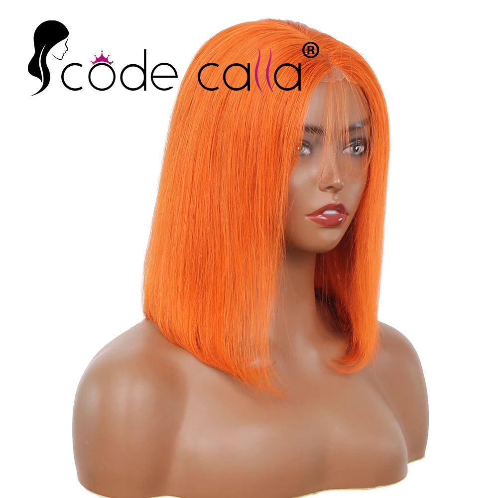 Colored Straight Bob Wigs Human Hair Lace Frontal Wig 13X4 Ginger Orange Perruques Cheveux Humains Transparent T Part Lace Wigs