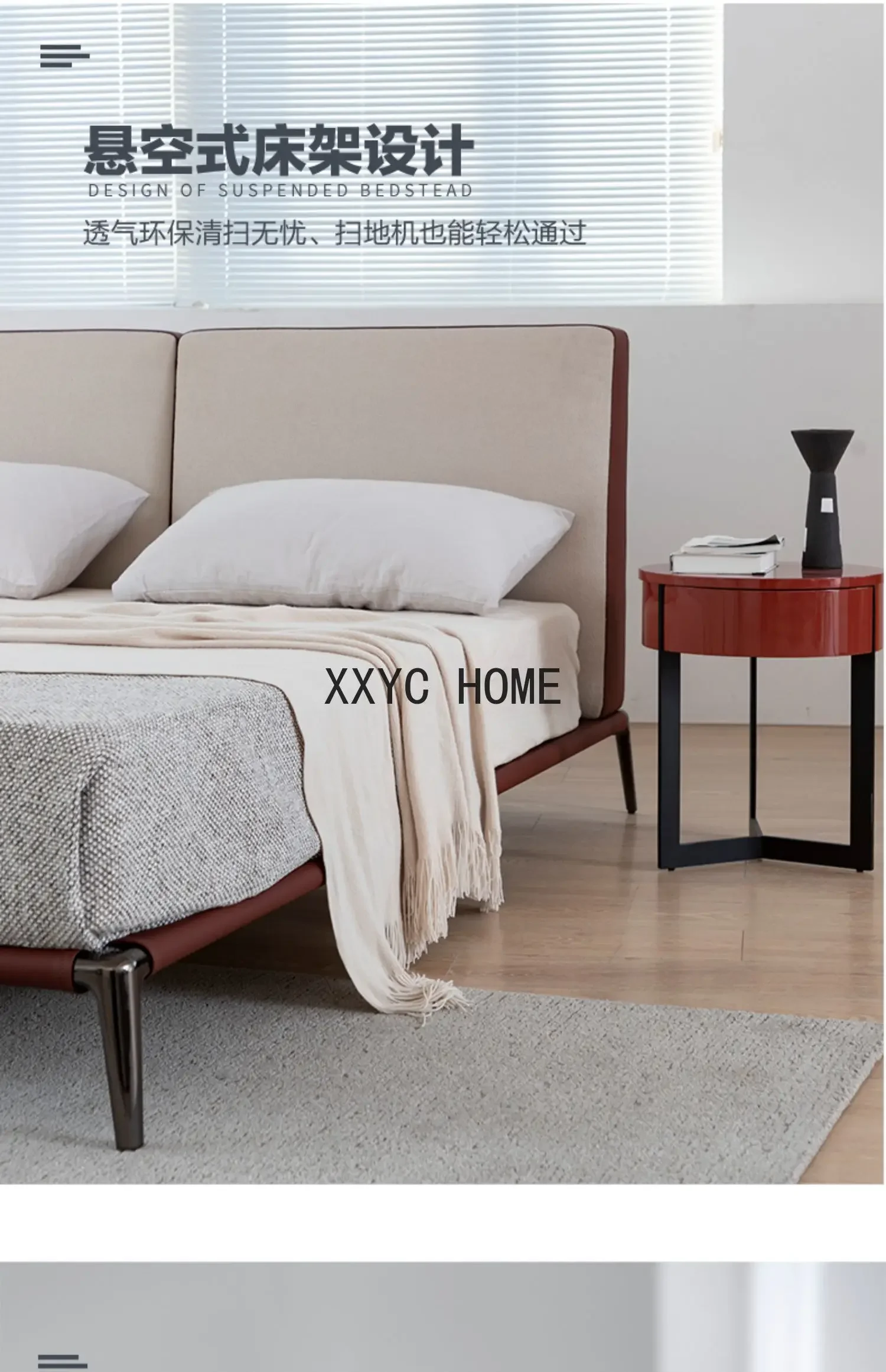 Nordic Fabric Bed Light Luxury Modern Simple Solid Wood Small Apartment Master Bedroom Soft Bag Double Bed 1.8 M Marriage Bed