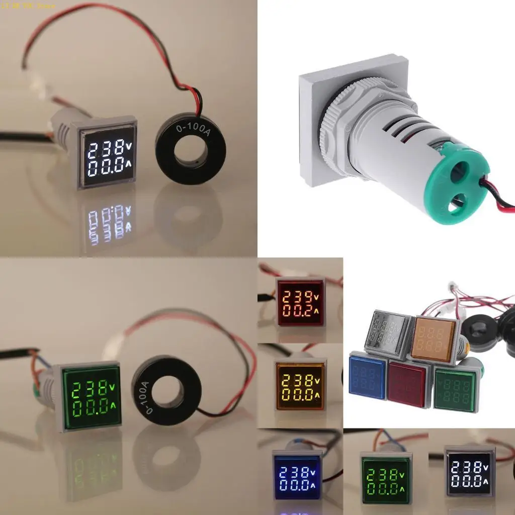 W3JE Double Display Voltmeter Ammeter Gauge AC 60-500V 0-100A Square Current Meter 22mm Professional Meter