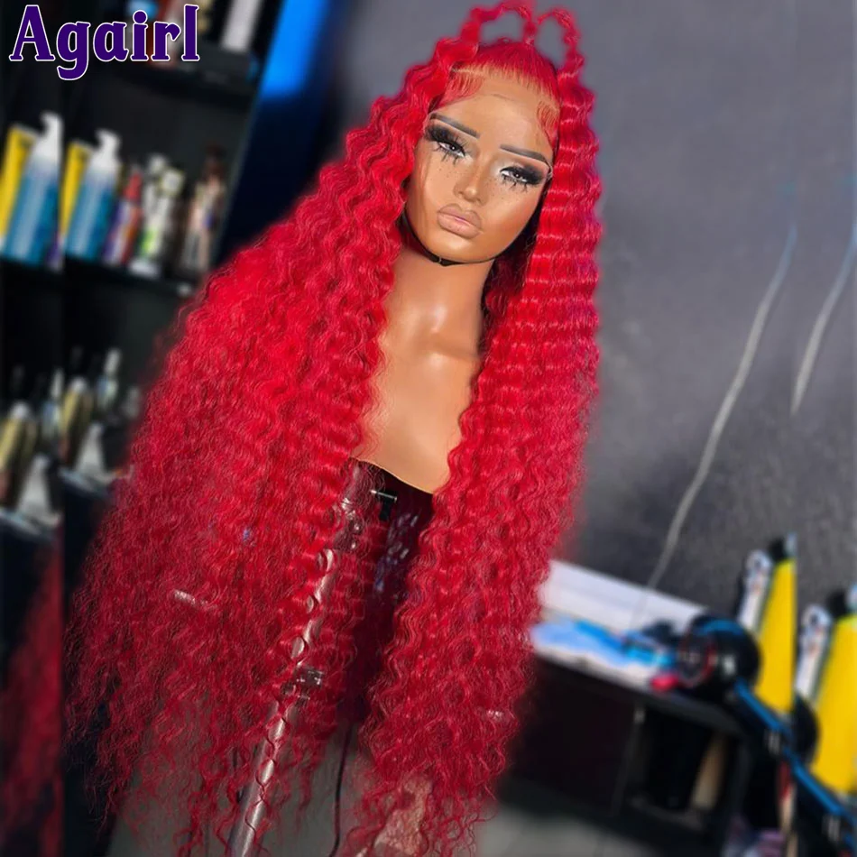 Rote Farbe 13x6 Deep Wave Lace Frontal Perücke bereit gehen 13x4 Curly Lace Front Echthaar Perücken vor gezupft 5x5 Verschluss Perücken für Frauen