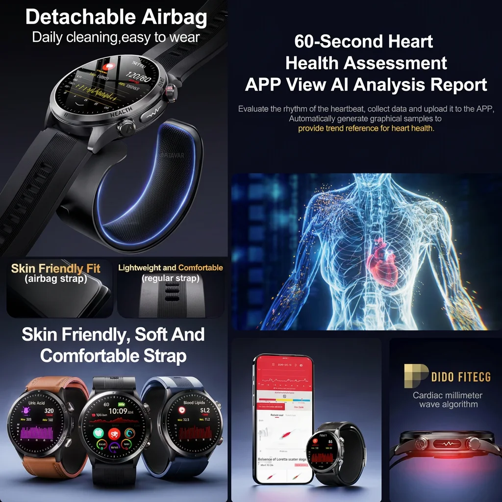 Air Pump Airbag Smart Watch 99%Accurate Blood Pressure Monitorcare ECG Oxygen SOS Fall Detection NFC Bluetooth Call Health Watch