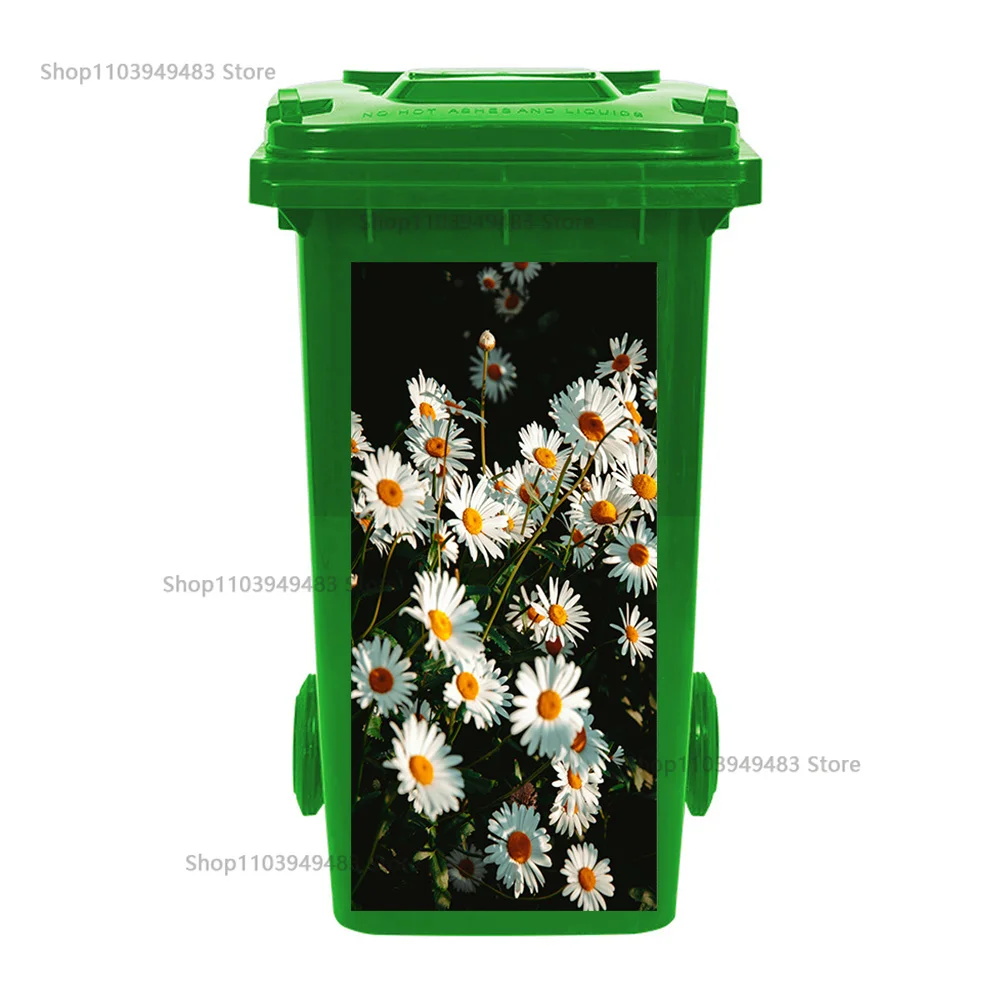 Flowering Plant Trash Can Mural Self-adhesive Waterproof Stickers Recycling Environmentally Friendly Wheelie Bin Art Decals