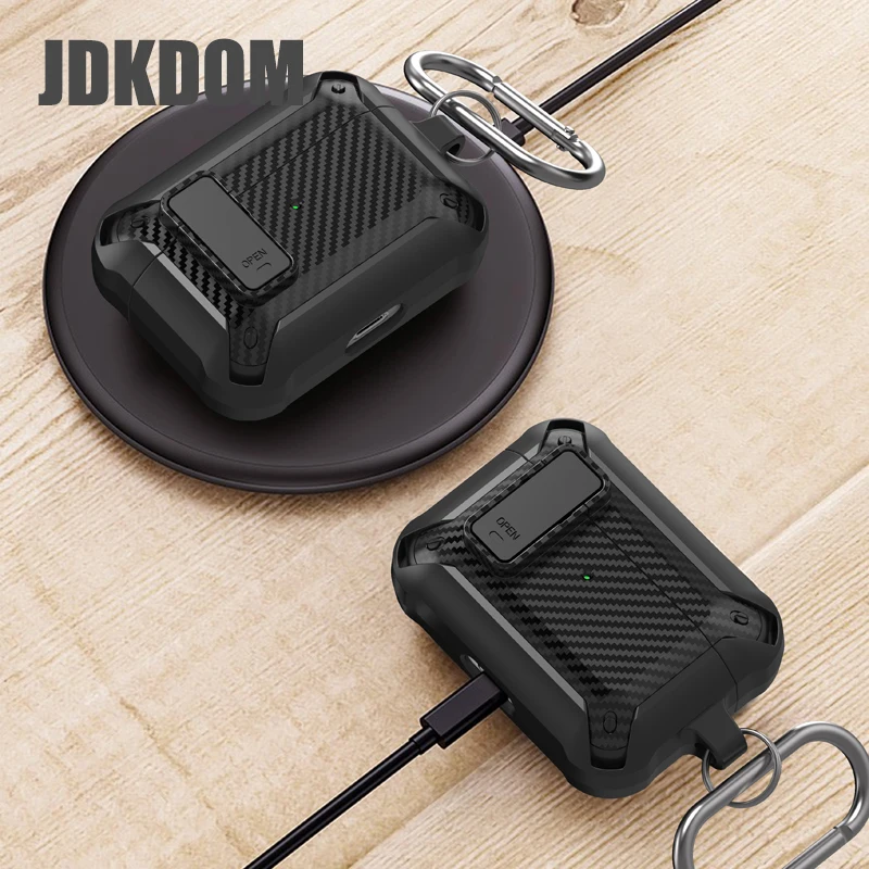 

JDKDOM Shockproof Carbon Fiber Earphone Cover For Airpods 1 2 3 Keychain Switch Headphone Case For Airpods Pro 2