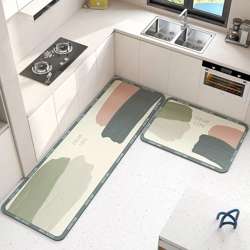 

Kitchen Carpet Absorbent Non-slip Diatom Mud Floor Mat Oil Paint Pattern Home Decoration Rug Bathroom Foot Mats Wipeable 주방 카펫