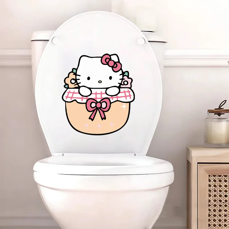 Hello Kitty Kawaii Toilet Decals, Waterproof PVC UV Printed Design, Conceal Blemishes for Indoor Home Decoration view 2