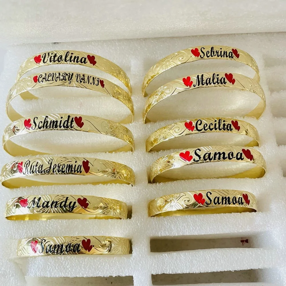

JX242B Personalized Name Bangle Bracelet Customize Enamel Heart Kids Boy Birthday Gift Hawaiian Samoa Jewelry Wholesale
