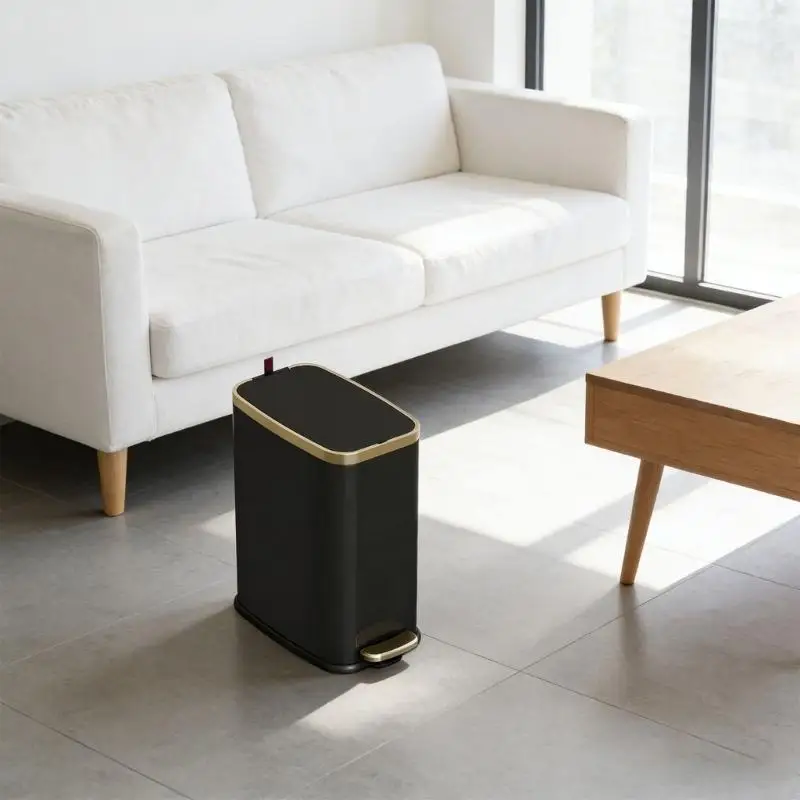 Quiet Close Waste Bin Constructed from 304 Stainless Steel Featuring Foot Pedal and 90 Degree Hold Open