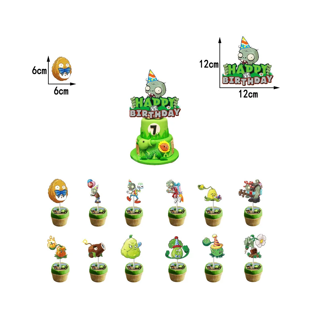 Game Plants Vs. Zombies Theme Party Decoration Supplies Kids Birthday Banner Cake Inserts Topper Balloon Set Baby Shower Decor