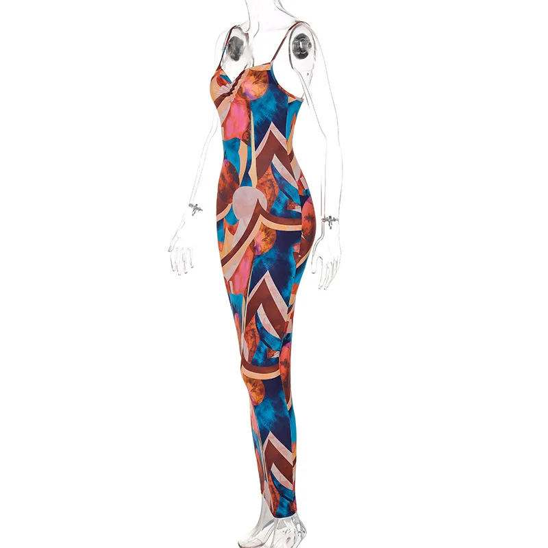 Tie Dye Print Ribbed Midi Dress For Women 2024 Summer Outfits Bodycon Side Slit Y2K Outfits Sexy Streetwear Long Dress — zdjęcie 5