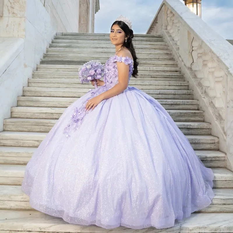 ANGELSBRIDEP Лавандовые милые платья 16 Quinceanera платья 15 лет с 3D цветочными бусинами корсет платье маскарадное платье XV