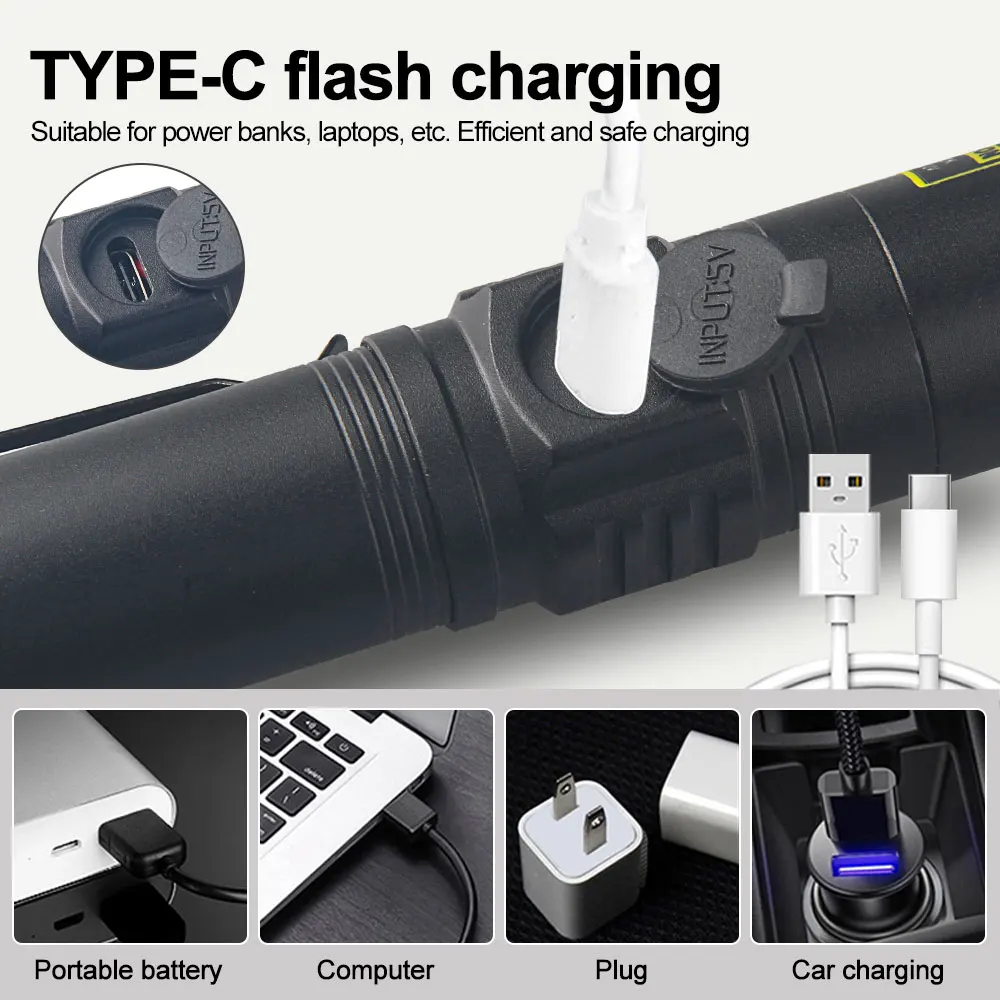 Mini UV Flashlight USB Recharge 365/395nm Ultraviolet Torch Purple Light Blacklight Pet Urine Scorpion Stains Detector Hunting