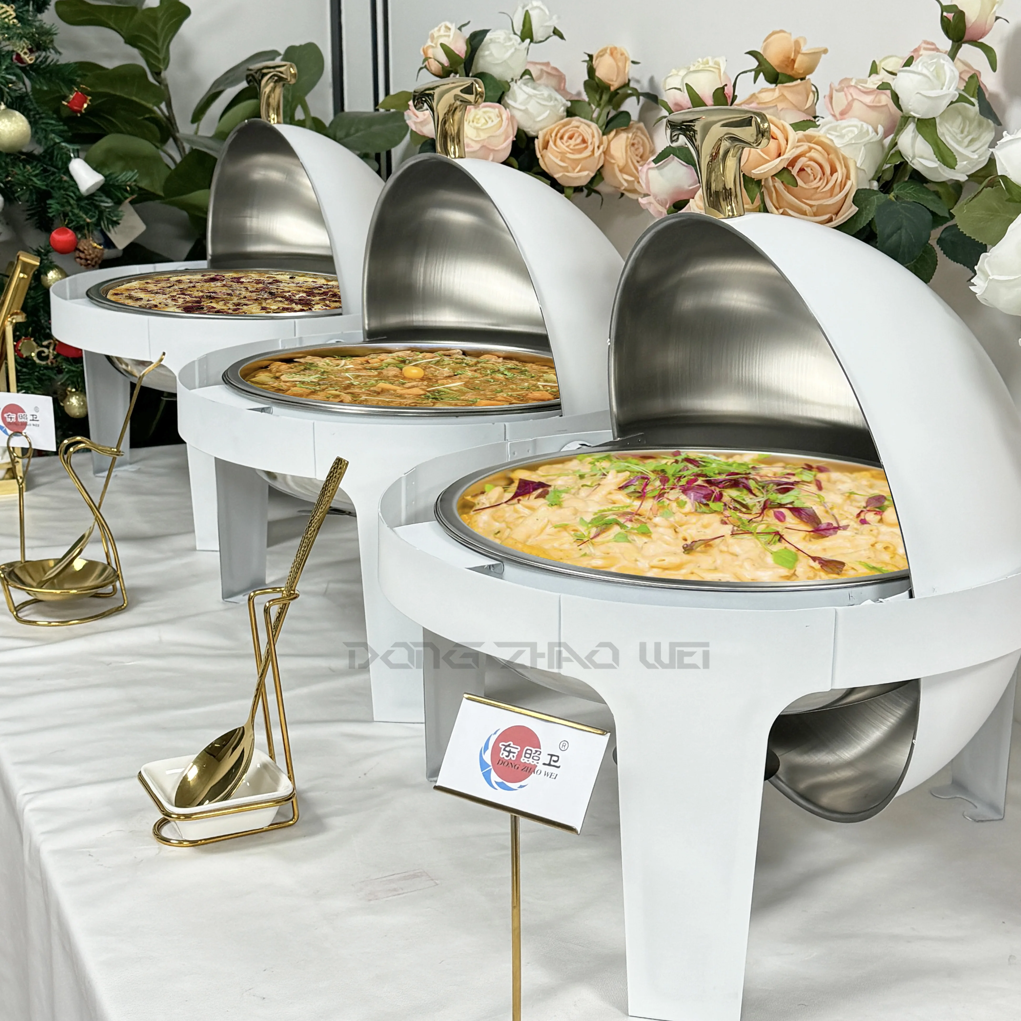 

Stainless steel hot pot circular food warmer metal hot pot hotel buffet party luxury hot selling white 6L
