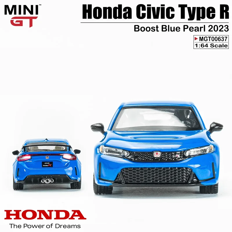 Minigt Schaal 1/64 Honda Civic Type R Boost Blauwe Parel 2023 Legering Speelgoed Motorvoertuig Diecast Metalen Model Geschenken