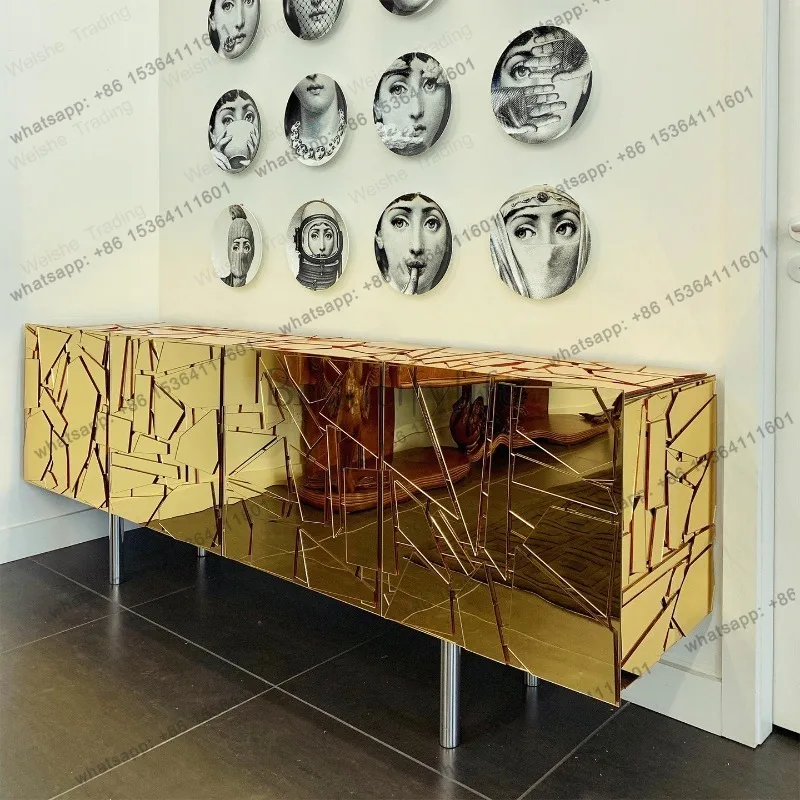 LJY Italian light luxury metal door cabinet villa living room designer dining side high-end glass splicing TV cabinet
