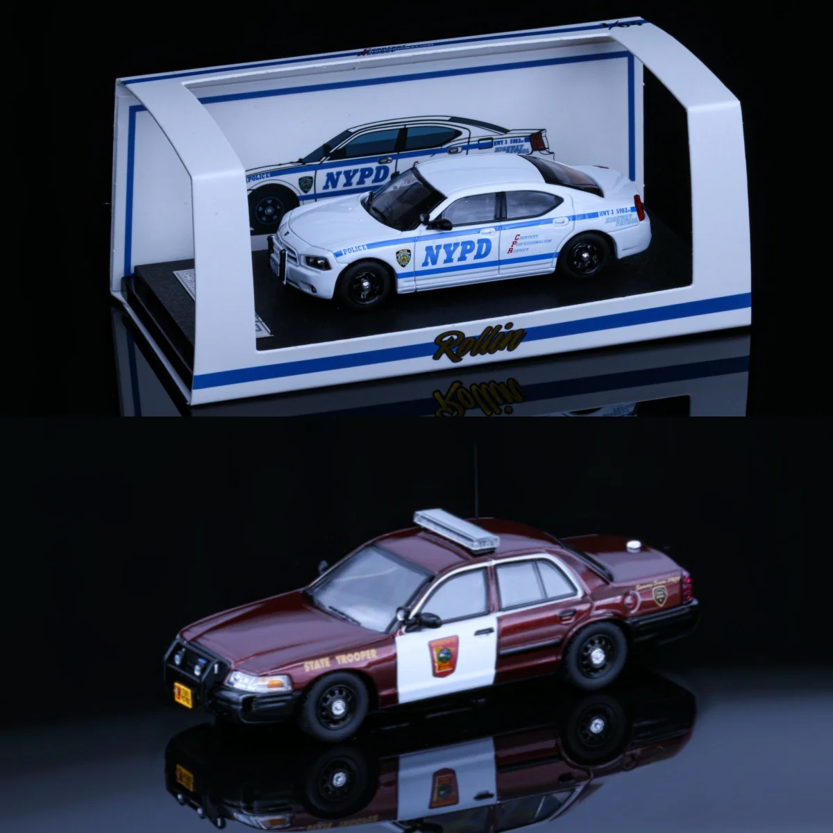 Rollin 1:64 VictoriaCrown NewYork/Minnesota State Highway Police&Charger Michigan Alloy Car Model