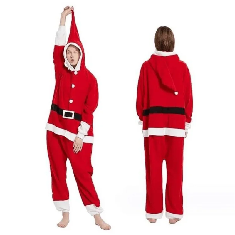 Birthday Party Santa Claus Cartoon One Piece Pajamas Fleece Elf Mascot Costumes Animal Performance Set