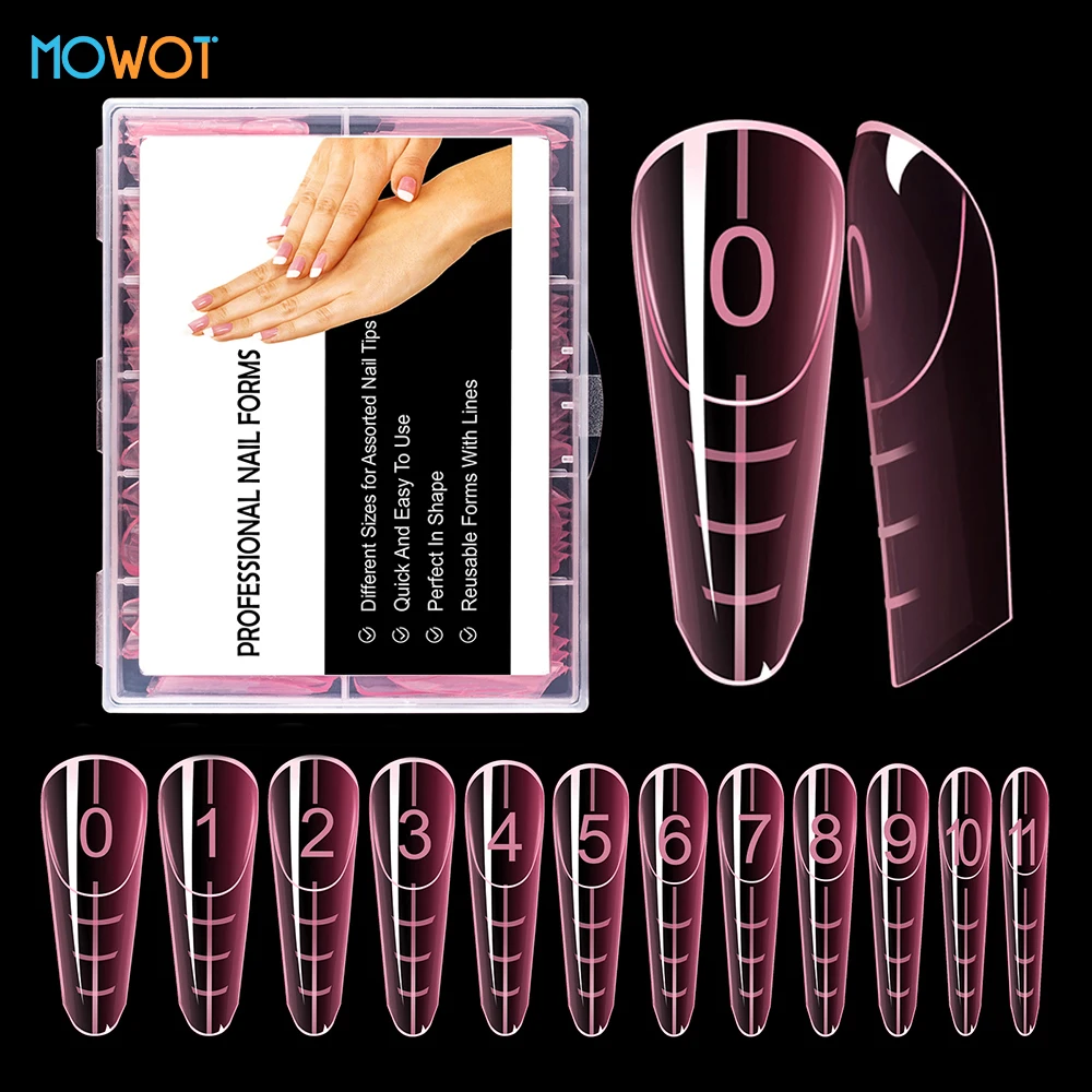 MOWOT 120pcs New French Nail Dual Forms with Rim Inside Quick Building Gel Mold Full Cover Extension Top False Tips Nail Forms