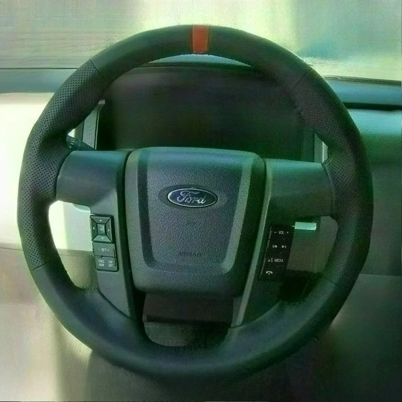 

Hand-stitched renovation black Leather car steering wheel cover For Ford F150 F-150 SVT Raptor 2010 2011 2012 2013 2014