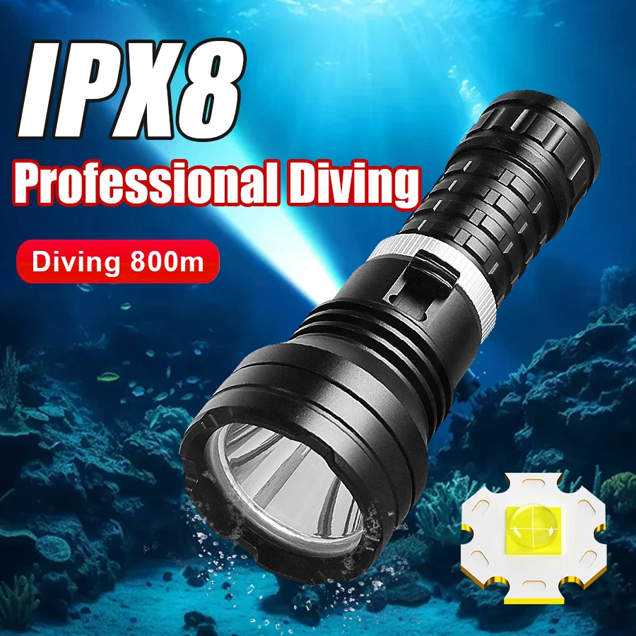 強力なダイビング懐中電灯-xhp120-led-プロフェッショナルダイビングトーチ超高輝度水中ライト水陸両用スキューバランプ防水