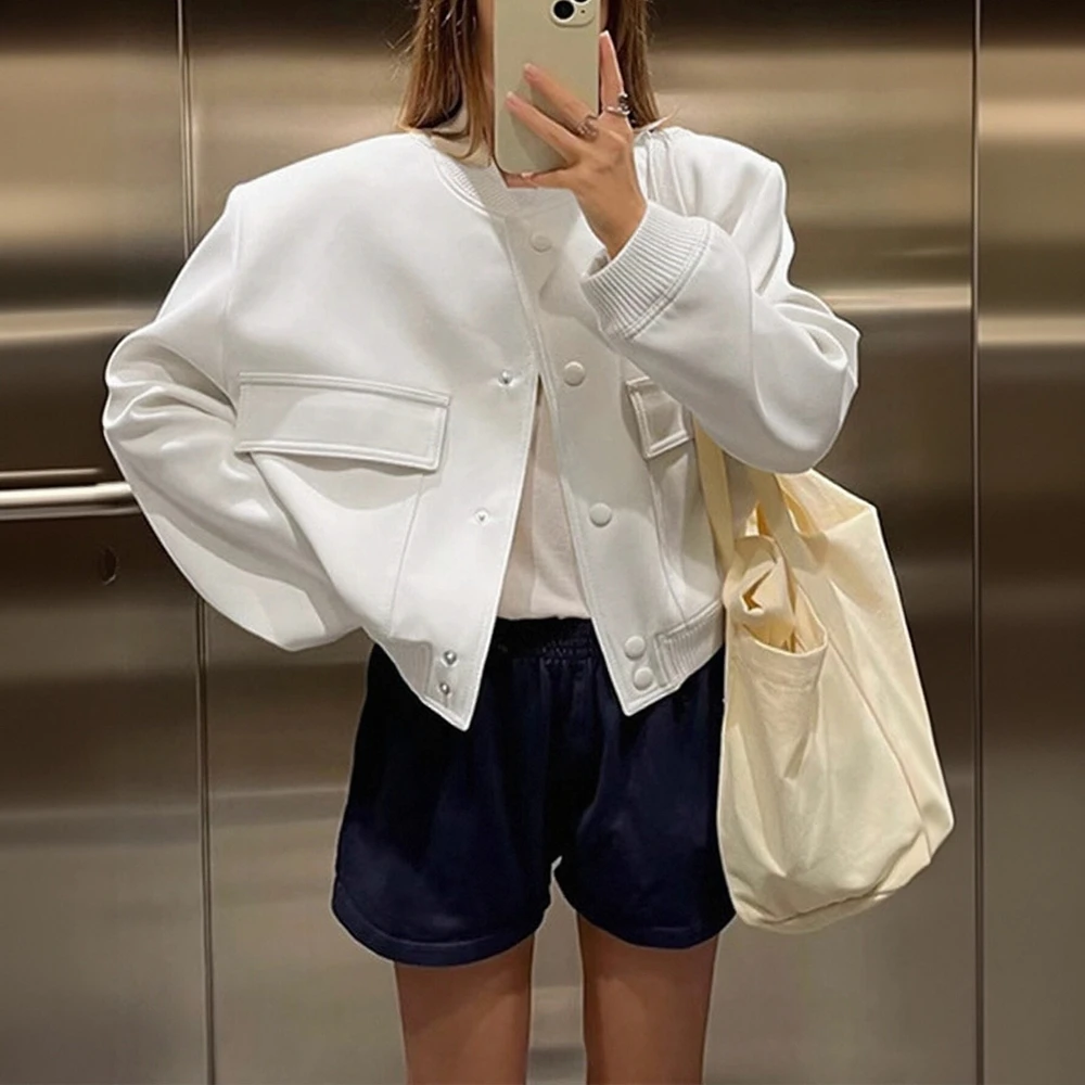 

Women's Casual Long Sleeve Baseball Jacket Autumn Button Detail Slim Fit Plain Color Daily Basic Top