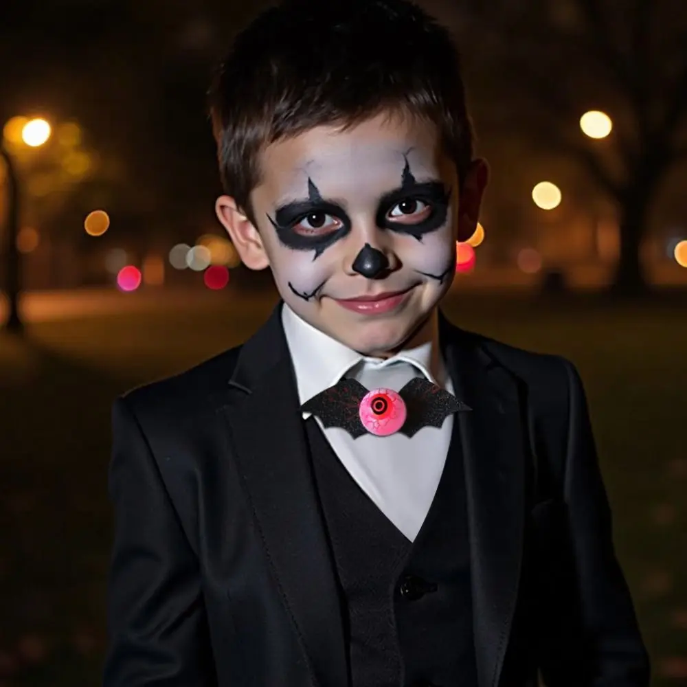 Spooky Halloween Light Up Eyeball Tie Haunted Realistic Gold Dust Bat Bow Tie Adjustable Straps Reusable Halloween Tie Props