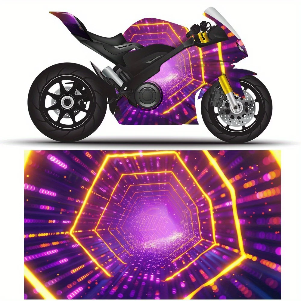 

Neon Light Hexagon Pattern Motorcycle Vinyl Wrap, Waterproof Removable Decal Sticker, Universal Fit for Motorbikes, Durable Anti
