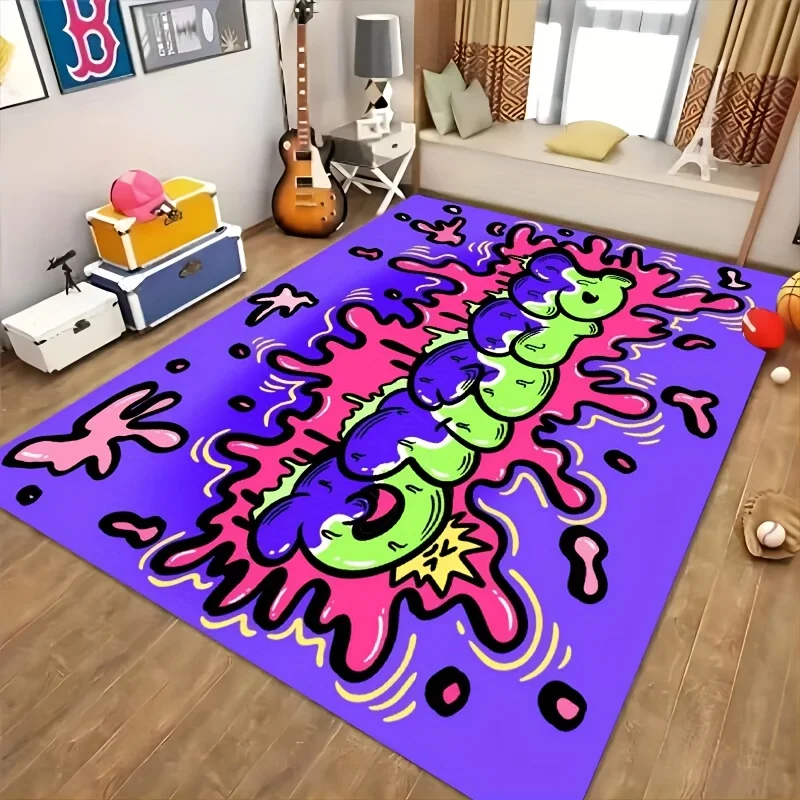 Colorful Caterpillar Doormat, Cute Insect Pattern Floor Rug, Non-Slip Welcome Mat for Kids Room Nursery Entryway Home Decor Gift