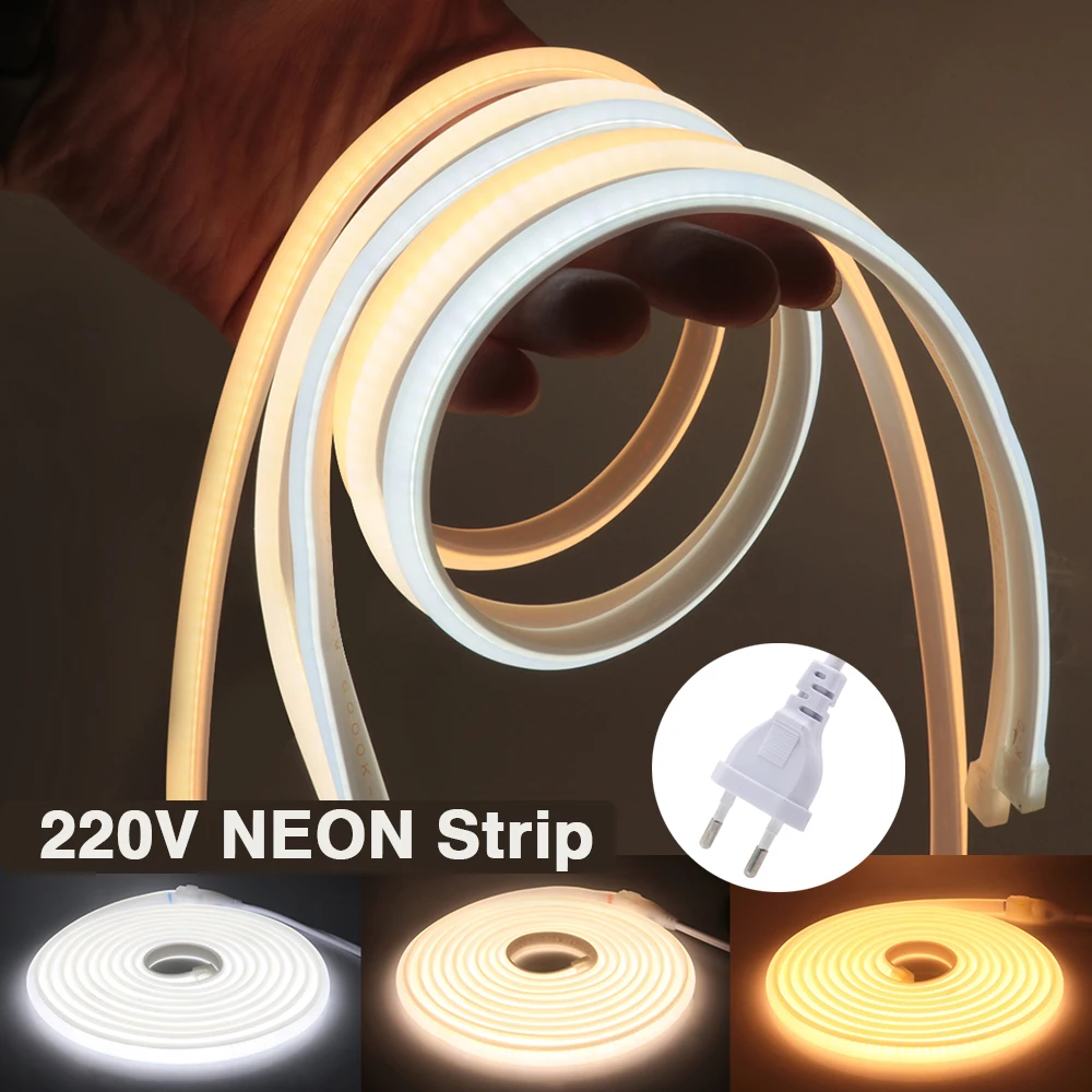 

AC 220V COB LED Strip Neon Light 288leds/M High Bright CRI RA90 IP67 Waterproof FOB Tape For Garden Home Decor