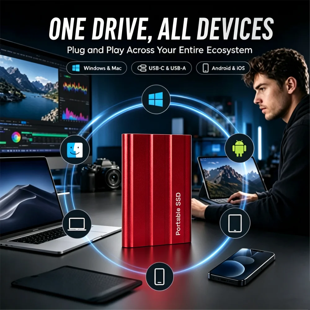Reliable Slim Storage Device Portable External SSD 1TB 4TB 16TB 128TB High Speed for Notebook Laptop PC Usage JJ3768