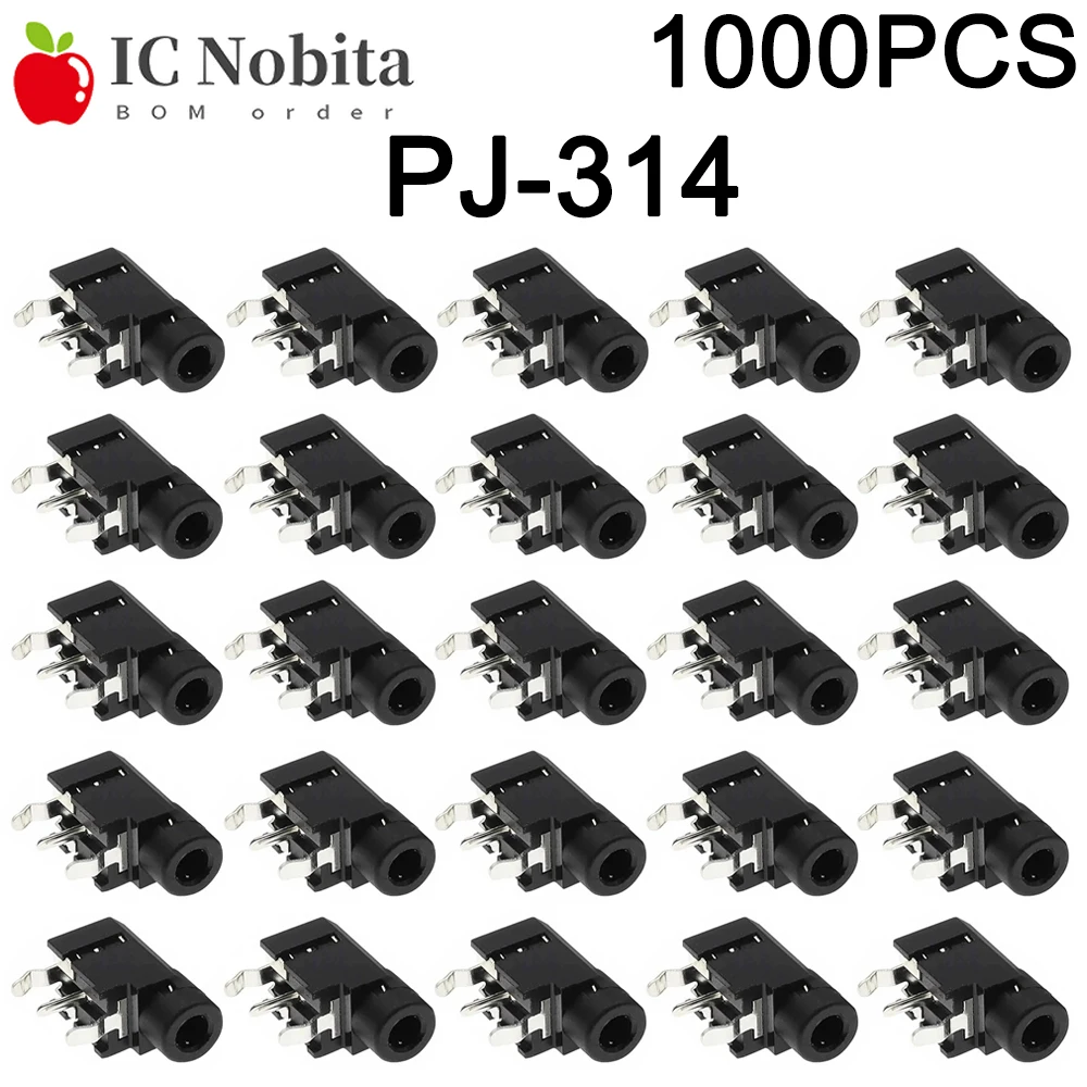 1000PCS 3.5mm PJ-314A Stereo Audio Jack Socket 3/4 Pin DIP Type Mono/Switchable Phone Connector for PCB